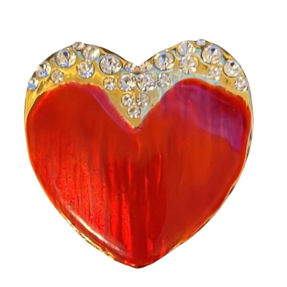 Vintage Y2K Gold Plated Red Enamel Crystal Rhinestone Queen Of Heart Brooch - Picture 2 of 5